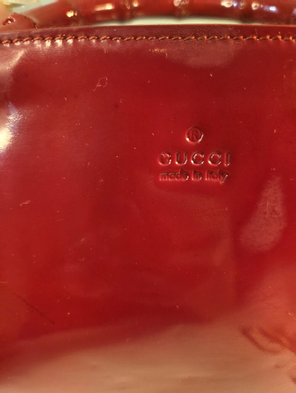 Gucci Glossy Red Patent Bamboo-Handle Satchel AUTHENTIC READ - Picture 5 of 13
